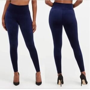 Spanx Velvet Leggings Lapis Night High Rise Holiday Pants Navy Blue XSmall